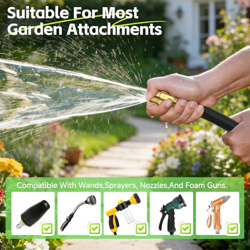 Image of Non-Expandable Garden Hose 75 ft, Ultra Lightweight & Flexible Water Hose, Full Length Leak-Proof Design, High-Density Fabric & Shut-Off Valve, Hose Straps