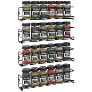 Vinsani 1/2/3/4/5/6 Tier Spice Racks Organiser – 4 Tier Flexible Herb Spices Condiments Jar Wall Mounted Hanging Storage with Adhesive Stickers & Screws For Pantry Kitchen Walls (Black)