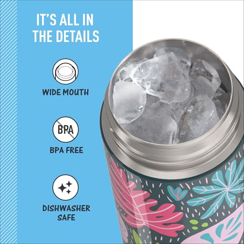 Image of THERMOS FUNTAINER 16 Ounce Stainless Steel Vacuum Insulated Bottle with Wide Spout Lid, Tropical Foliage