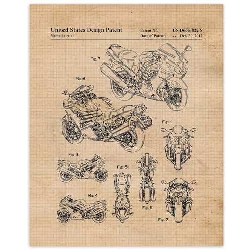 Classic Ninja Motorcycle Patent Prints, 1 (11x14) Unframed Photos, Wall