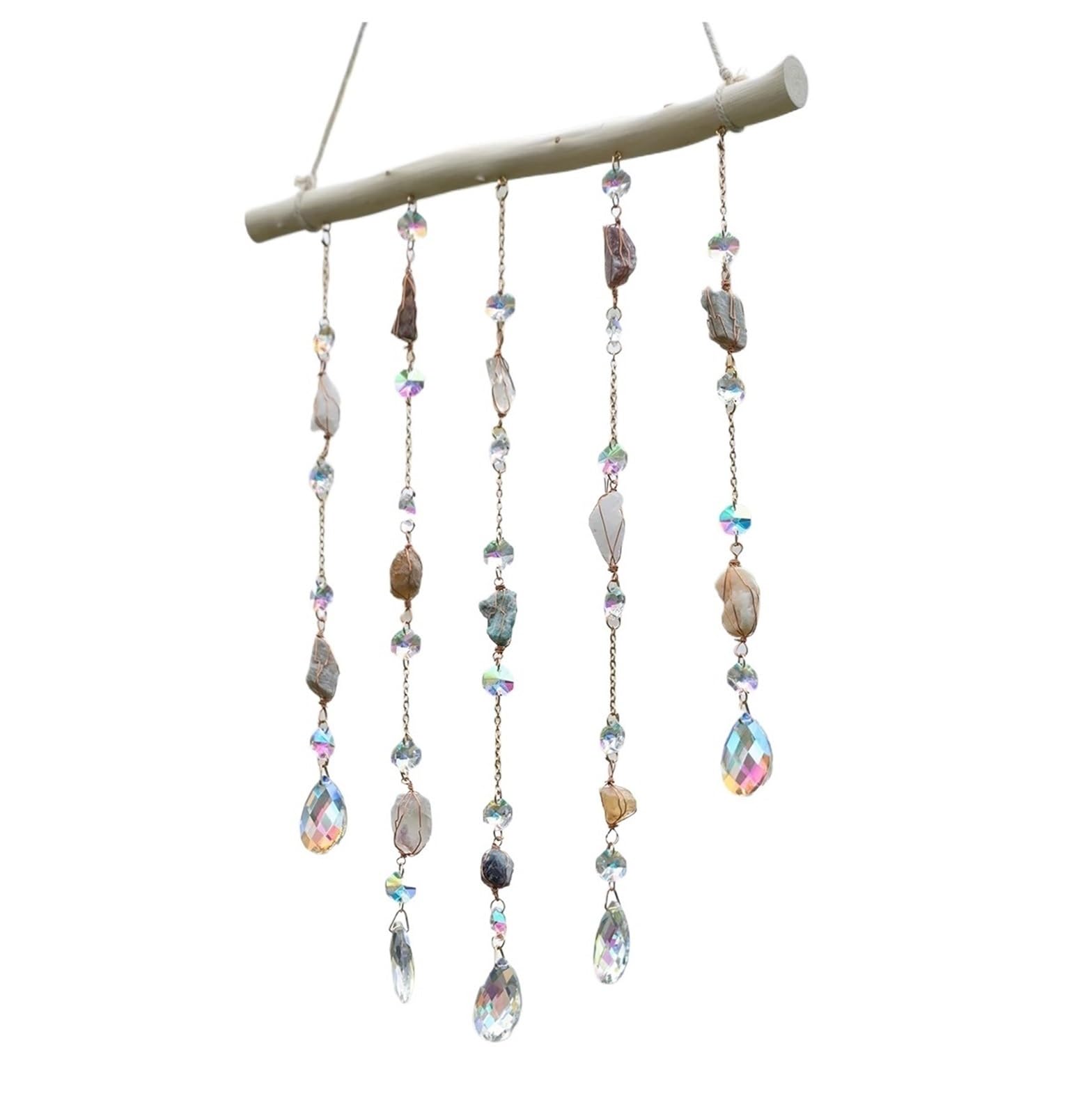 Ppqiru Style01 Wall Hanging Dream Catcher Agate Crystal Wooden Stick Home Decoration Room Wind Chime For Decoration(Style01)
