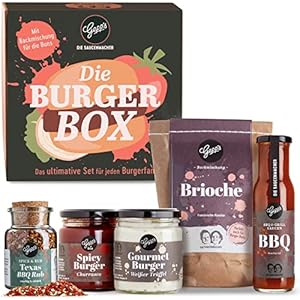 Gepp’s Feinkost Burgerbox Geschenkset I Gefüllt mit feinsten Grill- und BBQ-Saucen, Texas BBQ Rub und Brioche I…