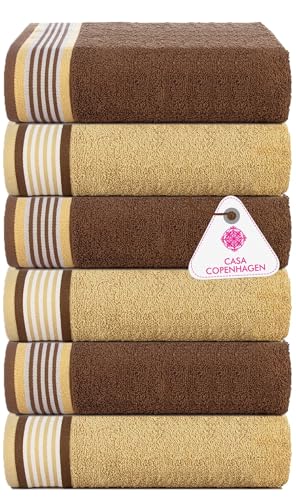 Image of Casa Copenhagen Germany Design - He & She Collection 100% Super Soft Cotton 6 Piece Face Towels Set (Size : 30 x 30 cm) - Brown & Beige