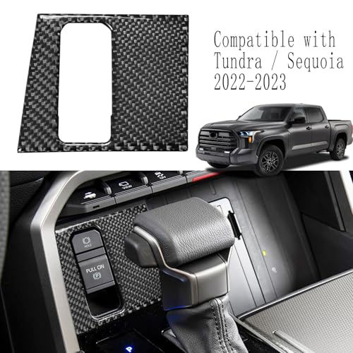 Bilisin Compatible with Carbon Fiber Center Console Handbrake Button Frame Panel Cover Interior Accessories for Toyota Tundra/Sequoia 2022-2025 (Black) by Bilisin - Image 3