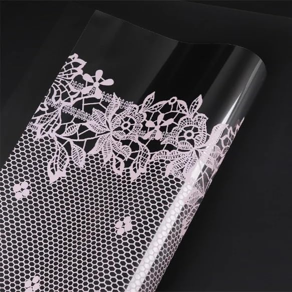Image of Oasis 20 Sheets Korean Style Transparent Waterproof Premium Bouquet Wrapping Sheet (58 cm x 58 cm) | Pink Bloom Lace Border Design Flower Wrapping Sheet | Elegant Packaging for Bouquets Gift Wrapping and More