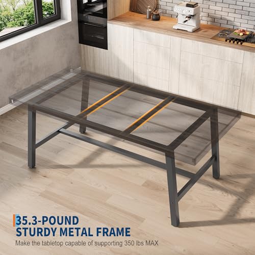 Image of GarveeHome Industrial Dining Table for 4-6 People, 63 inch Long Large Kitchen Table with Sturdy Metal Frame, Rectangular Counter for Dinner, Kitchen, Dining Room (Black, 63 inch Non-extendable)