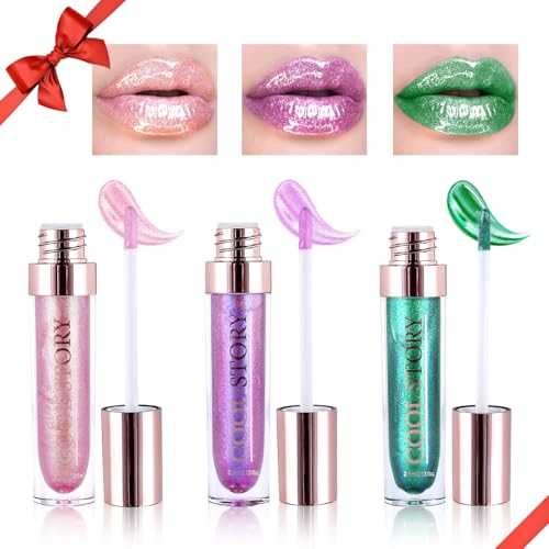 Likesing 3 Stück Glitzer Lippenstift Set Lipgloss 24 Stunden Halt Roter Lipstick Lip Gloss Long Lasting Lippenstift Pink Roter Lip Balm Make up Damen Lipgloss Permanent Geburtstage Geschenk Halloween
