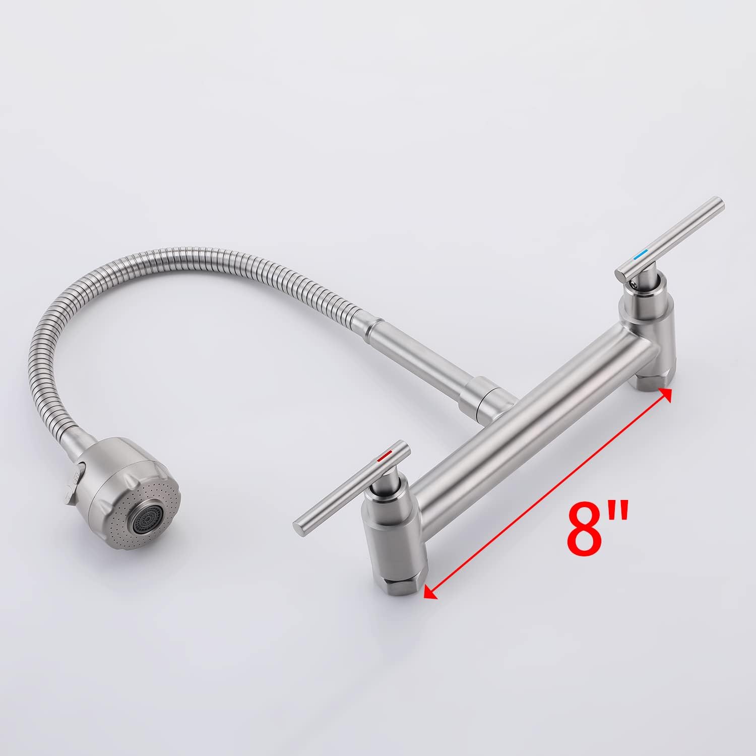 Wall Mount Faucet with Sprayer 8 Inch Center, Kitchen Sink Faucet with Dual Handle, Stainless Steel Constructed Sink Mixer Tap, Laundry Utility Faucets