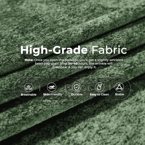 Image of HABUTWAY Giant Bean Bag Chairs Lazy Sofa for Adults,3 Seater,Green | 3 Seater Fireside Chair, Memory Foam Lazy Large Floor Bean Bag Sofa for Living Room, Bedroom, Dorm, Office