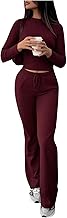 GORGLITTER Gym Sets for Women Mock Neck Long Sleeve Crop Top Elastic Waist Long Trousers 2 Piece Workout Outfits Lounge Wear Sets