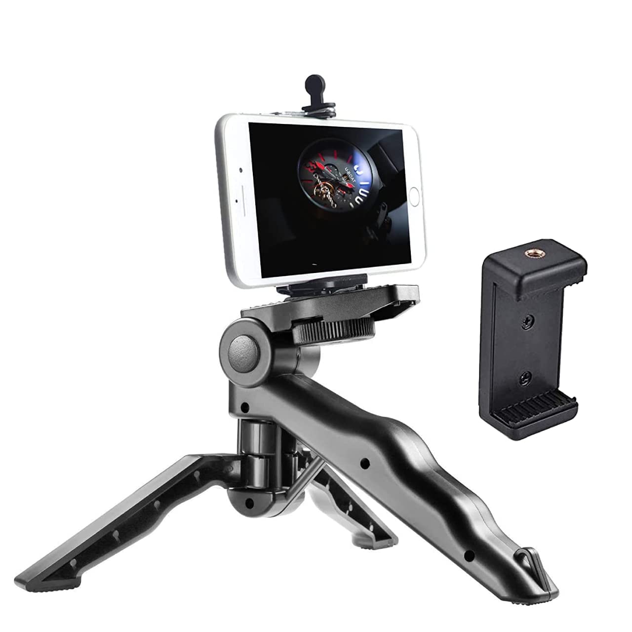 icall Mini Pistol Tripod Stand for Camera/ Mobile with 2 in 1 Phone Holder Clip, Lightweight, Portable Photography Gun Handgrip Tripod, All Mobile & DSLR Camera's for Video Shooting, YouTube etc.