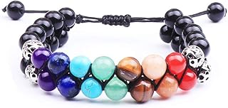 UEUC Metal Reiki Healing Crystal Stone Braided Double Layer 7 Chakra Meditation Relax Anxiety Natural Gemstone Beads Yoga Bracelet for Women Men
