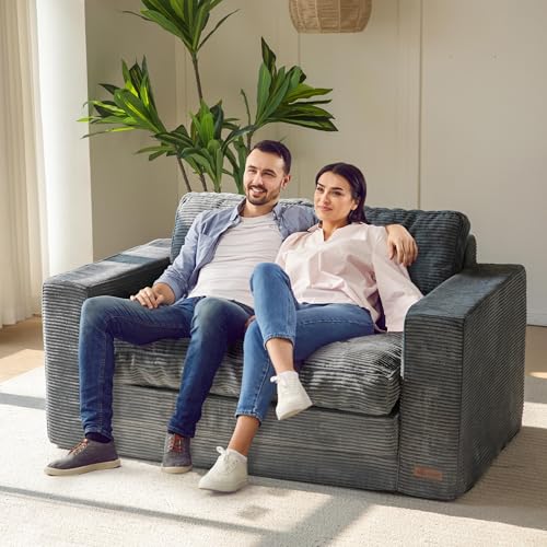 MAXYOYO Convertible Sofa Bed, Pull Out Loveseat Sleeper Sofa, 2 in 1 Folding Couch Bed, Fold Out Floor Couch with Pillows for Living Room Bedroom Lounge, Dark Grey