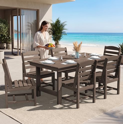 Image of SERWALL All Weather Armless Outdoor Dining Chair Set of 2, Coffee | Armless Dining Chairs built to last with 330 lb capacity. Compact 24.6 inchDx19.3 inchWx33.6 inchH. Weatherproof & easy to clean.