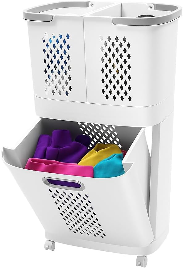 Amazon.com: Chynalys 2 Tier Laundry Basket with Wheels & Handle ...