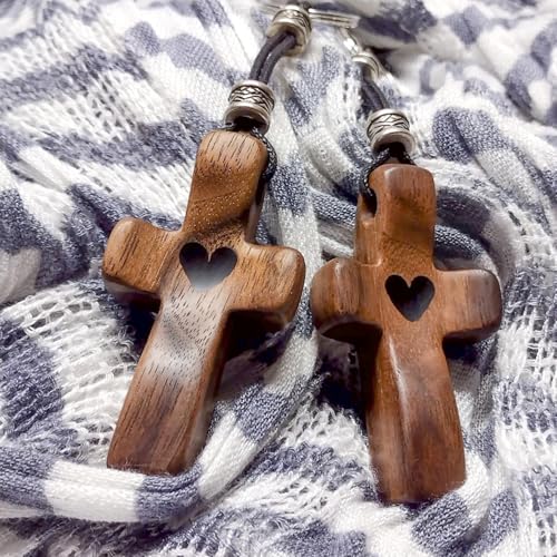 Image of 2 PCS Cross My Heart | Encouragement Gift Wooden Cross Key Chain Fingertip Stress Relief Gifts Pocket Small Cross Christmas Gift Handheld Wooden Cross Key Chain
