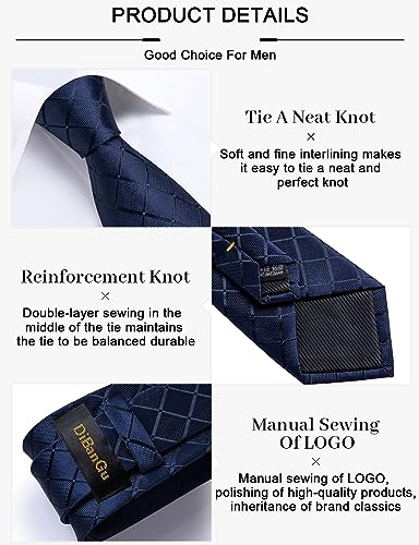 Image of DiBanGu Plaid Ties for Men Silk Checkered Necktie and Pocket Square Cufflinks Tie Clip Set with Gift Box for Wedding Business
