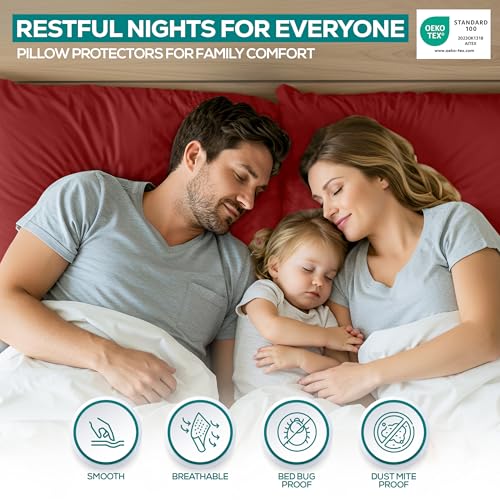 Image of Utopia Bedding Premium 100% Waterproof Pillow Protectors with Zipper King Size (Set of 2), Bed Bug and Dust Mite Proof Zippered Pillow Covers, Pillow Encasement Cases, Red