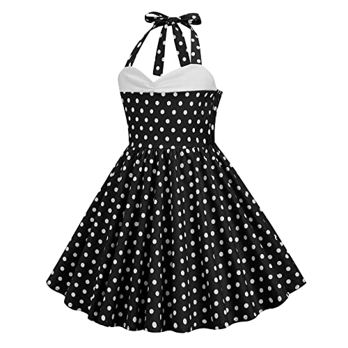Halter Pinup Dresses for Girls 50s Pin up Dress Girls Retro Dress 1950s Vintage Dress Kids A line Party 50's Polka Dot Dress2