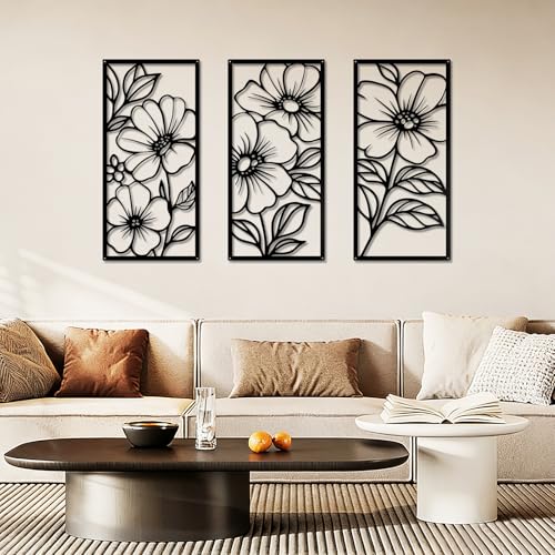 YiYa 3 Pièces Noir Décoration Murale En Métal Décoration Art De Décoration Murale Minimaliste...