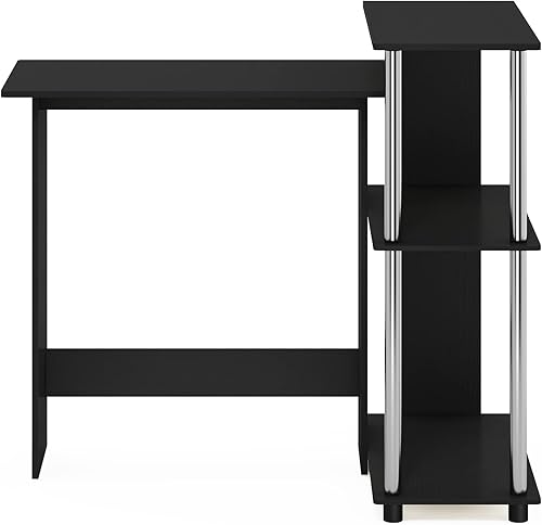 Miniatura 12 de Furinno Abbott - Escritorio esquinero para computadora con estantería, roble francés gris/negro Roble francés gris/negro.,Americano/Cromo,Espresso /