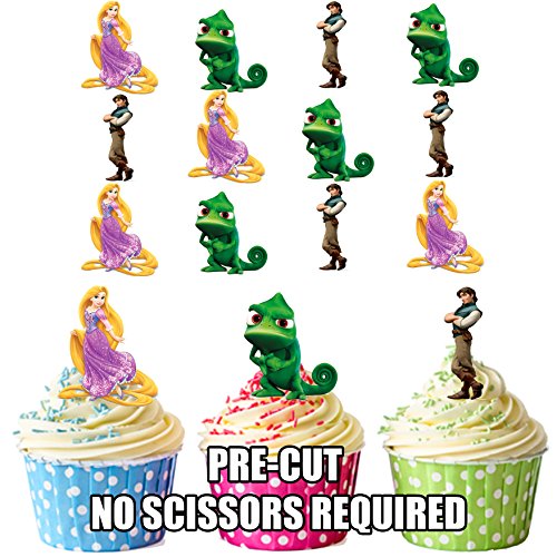 AK Giftshop PRE-CUT Tangled/Rapunzel - Edible Cupcake Toppers/Cake Decorations (Pack of 12)