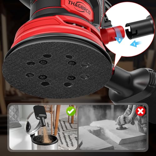 Cordless Orbital Sander Compatible For Milwaukee 18V, Electric Orbit Sander with Brushless 12000 RPM 6 Variable discs Speed Sander Machine With Dust Collector for Woodworking Sanding (No Battery) by ThagBrco - Image 6