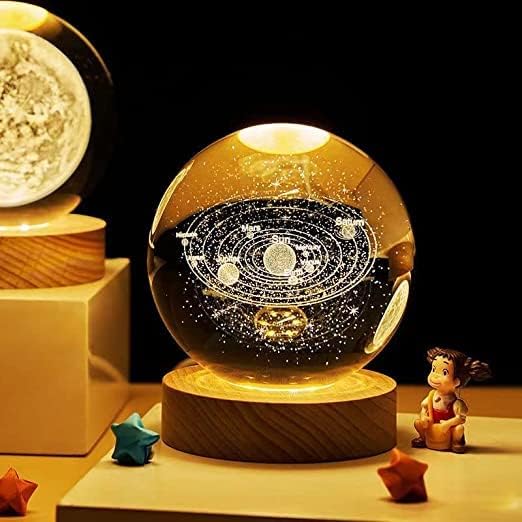Image of Galaxy Crystal Ball Night Light,2.4 Inch Glass Ball Night Lamp With Woodern Base,Decorations Gifts For Men,Women,Kids,Boys,Girls,Teens (Galaxy Light) - Led