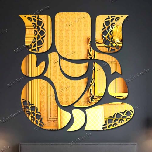 Image of Bikri Kendra - Ganesha Round Mirror Stickers for Wall Acrylic Mirror Wall Decor Sticker Wall Mirror Stickers Acrylic Stickers Lotus Wall Stickers for Hall Room