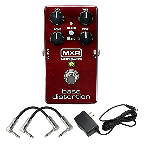 Dunlop M85 MXR BASS DISTORTION FX Pedal with Ace PP9V Pig Power 9V AC 1000mA Power Supply and 2 Strukture S6P48 R-Angle Patch Cable