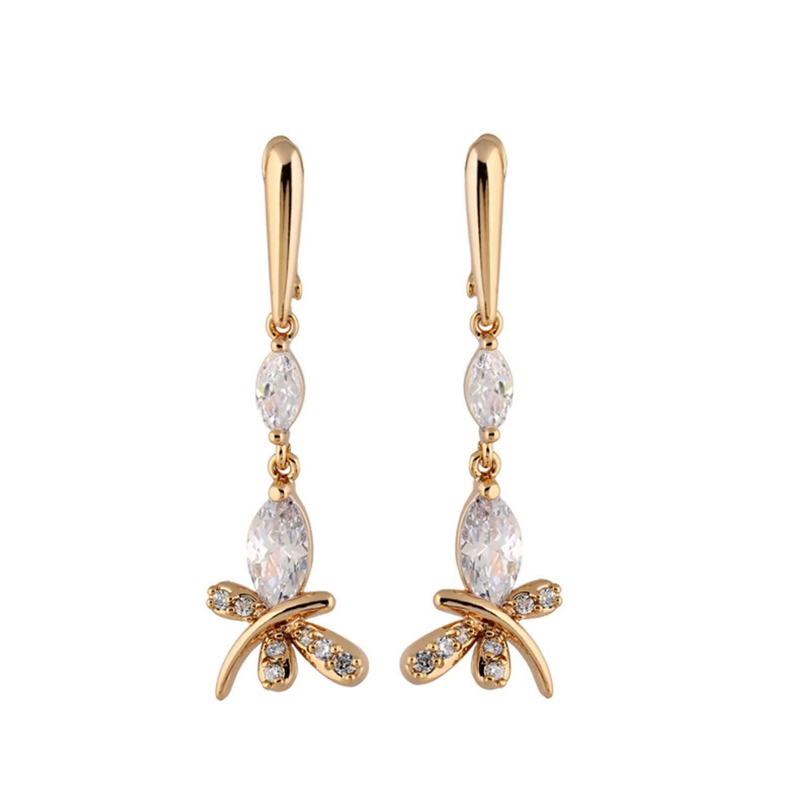 KnSam Pendientes de oro blanco 750 de 18 quilates para mujer, diseño de libélula con moissanita, talla marquesa, pendientes de oro Au750, sin níquel, plata