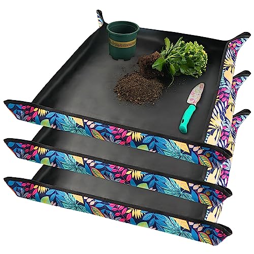 Image of 3PCS 29.5 inch x 29.5 inch Repotting mat for House Plant Care and Dirt Spill Control Portable Potting Tray