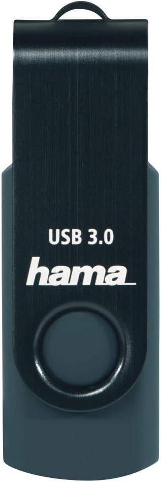 Hama 256GB USB Flash Drive USB 3 Data Stick 90MB/s Data Transfer with Loop for Attaching to Key Ring Memory Stick Metal Memory Stick Suitable for Windows/MacBook Petrol Blue