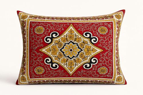 Image of 3D Printed 144 Tc Microfiber Double Bedsheet with 2 King Size Pillow Covers Breathable | Wrinklfree | Summer | Topsheet (90 x 90 Inches) (Red Rajasthani)