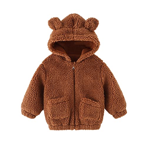 Thick Fleece Jacket for Kids Boys Girls Hooded Long Sleeve Zipper Teddy Outwear Winter Puffy Coat with Pocket