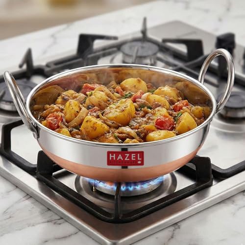 Image of HAZEL Copper Bottom Kadhai, 1500 ml | Stainless Steel Cookware for Cooking | Steel Vessel Deep Cooking Kadhai |Durable Steel Utensil