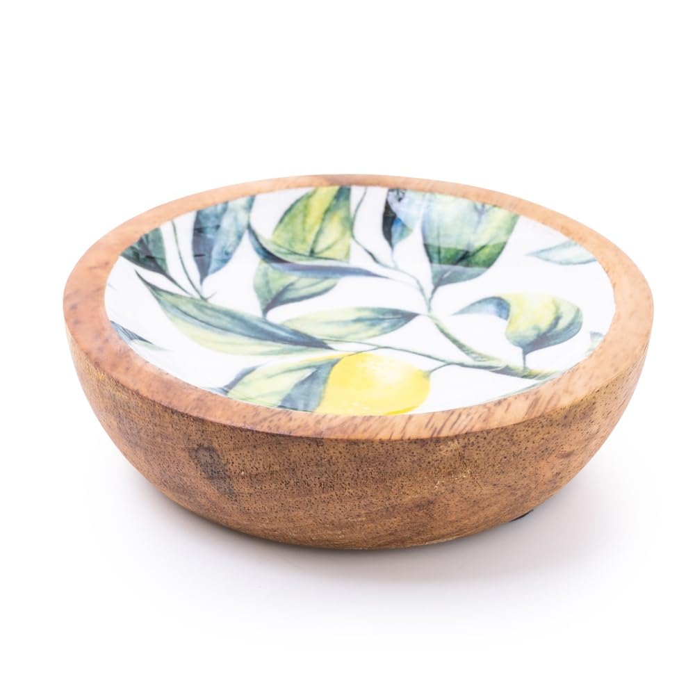 Madison & Mayfair 13CM Round Dish With Enamel Inlay Mediterranean Lemons - White