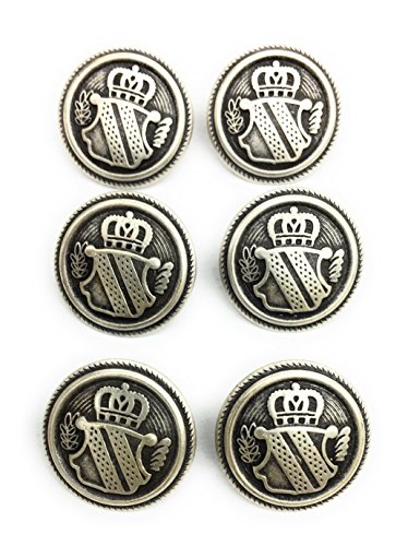 6 Antique Matte Silver Buttons Sets -Crest Metal for Suit Blazers, Sport Coat button's (3/4'' inch -20mm)