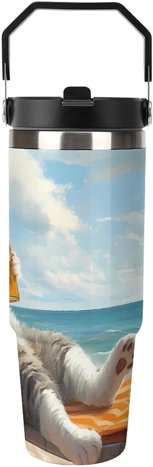 Beer Cat 30 Oz Tumbler Insulated Cup Travel Coffee Mug Water Bottle Cute Car Cup