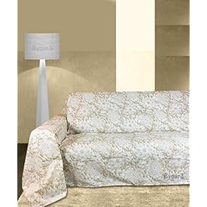 Byour3 – Housse De Canapé 2 3 4 Coton Mélangé Coton Couvre Sofa Aussi pour Angle avec Ou sans Accoudoirs Couverture Canapés Imprimée Lavable Jacquard Résistant Relax (Arabesque Tourterelle, 1 Place)