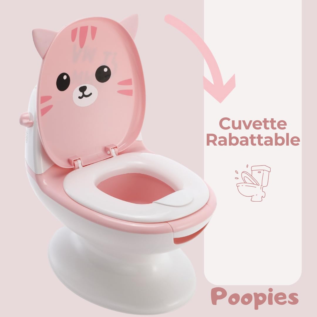 Pot bébé toilette Chat | Vrai bruit de chasse d'eau | Apprentissage proprété | Toilette enfant | Animaux (Rose)