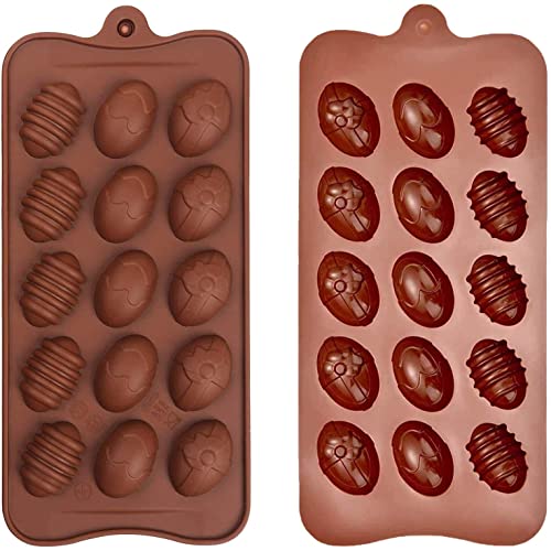 Bamutu Easter Egg Chocolate Mold 2PCS-15 Cavity Egg Shape Semi-ellipse Candy Mould Jelly Ice Cube Cookie Silicone Baking Supplies for Cake Decorating