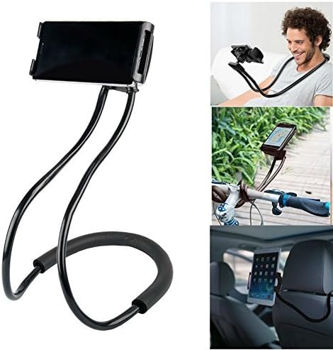 FlexMount Lazy Bracket Phone Holder (Black) - Universal Hanging on Neck Lazy Phone Holder DIY Free Rotating Stand on Table Smart Multiple Functions Mobile Phone Mount Stand