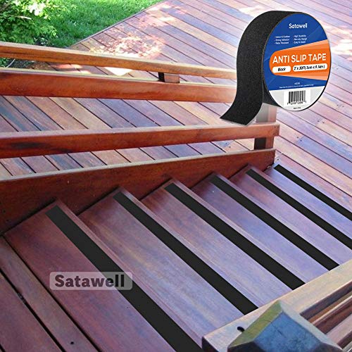Satawell Anti Slip Tape (2 Inch X 30 Feet) Heavy Duty Non Slip Safety Grip Tape,Strong Traction Friction Abrasive Adhesive For Stairs Steps Outdoor Waterproof Non Skid Treads - Black #TOP4