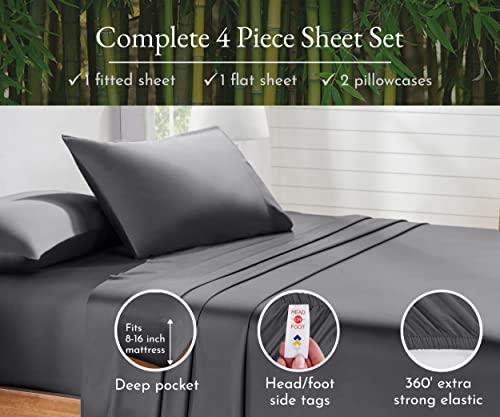 California Design Den Rayon From Bamboo Sheets Queen Size Bed Luxury Silk Sheets 4 Piece Sheet Set, Cooling Sheets, Dark Gray Bedsheets With Snug Fitted Deep Pockets (Queen, Dark Gray) #TOP1
