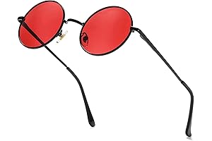 Red Circle Lens Glasses: Retro Hippie Style Round Polarized Sunglasses for Women Men