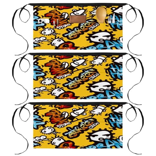 Tabliers courts de chef Doodle Monster Pop Art pour cuisine et bistrot