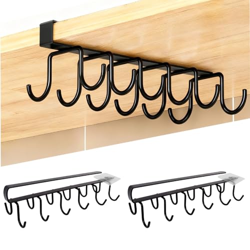 Guerity Cup Hooks Under Shelf, Shelf Cup Mug Hanger, Coffee Cup Holders Under Cupboard (Black)