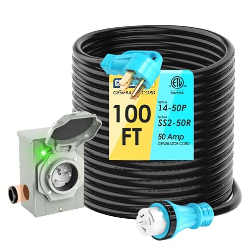 50 Amp 100Ft Generator Cord & Inlet Box Kit