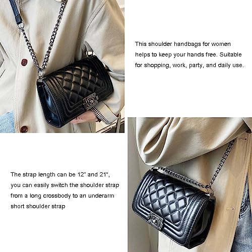 Kehpish Small Crossbody Bags For Women Shoulder Bag Quilted Satchels Clutch Handbag With Chain Strap (B Style Black) #TOP1